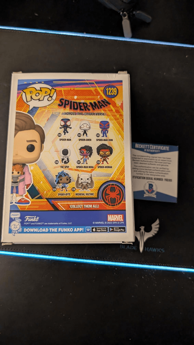 Funko Pop Marvel Spider-Man Across the Spider-verse Peter B Parker & Mayday signed by Jake Johnson with Beckett COA 