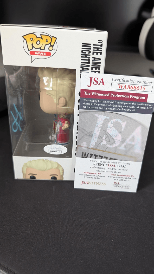 Funko Pop WWE Cody Rhodes 123 Signed with JSA Witnessed COA 