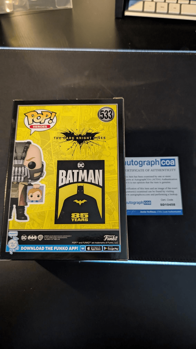 Funko Pop DC Batman Dark Knight Rises Bane 533 Signed by Tom Hardy with ACOA 