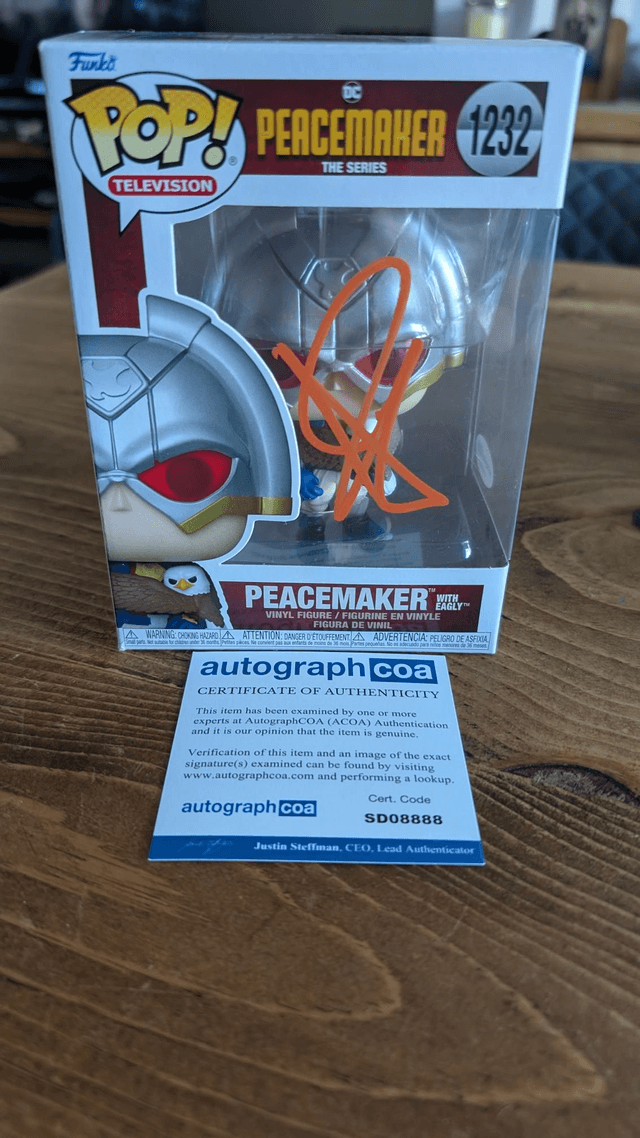 Funko Pop DC Peacemaker with Eagly 1232 Signed by John Cena with ACOA
