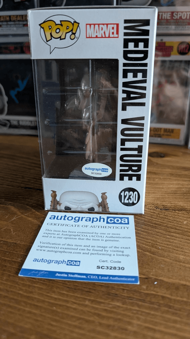 Funko Pop Marvel Spider-Man Across the Spider-verse Medieval Vulture 1230 Signed by Jorma Taccone with ACOA