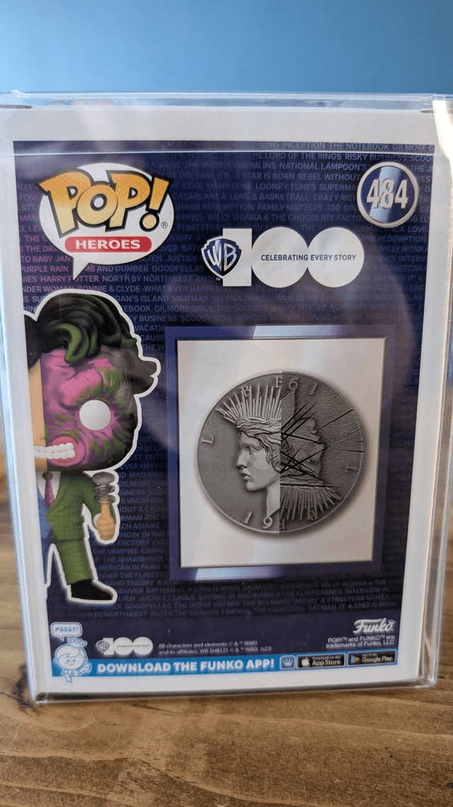 Funko Pop DC Batman Two-Face 484 signed by Aaron Eckhart with SWAU Authentication 
