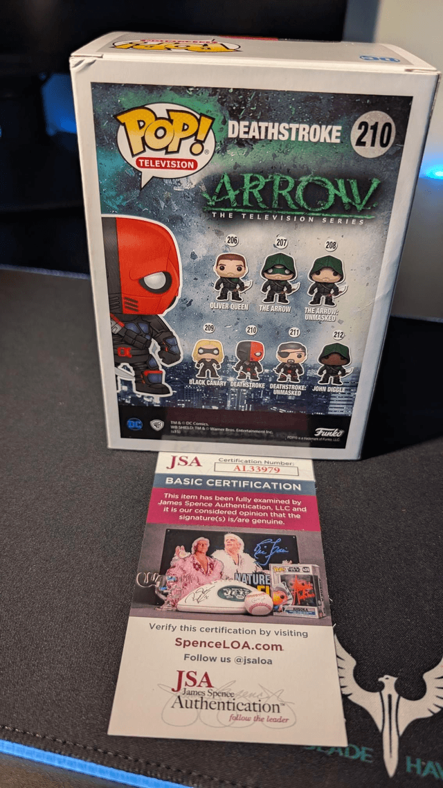 Funko Pop DC Arrow Deathstroke 210 Signed By Manu Bennett with JSA COA