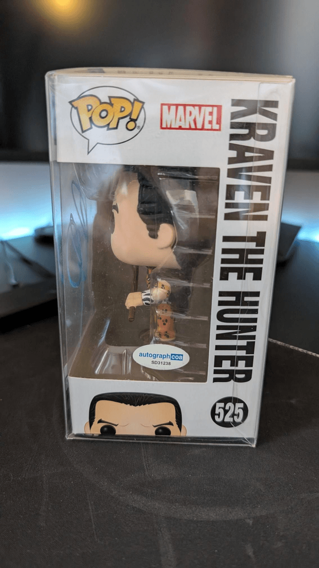 Funko Pop Marvel Kraven The Hunter 525 Signed By Aaron Taylor-Johnson with ACOA