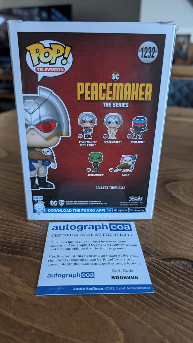 Funko Pop DC Peacemaker with Eagly 1232 Signed by John Cena with ACOA