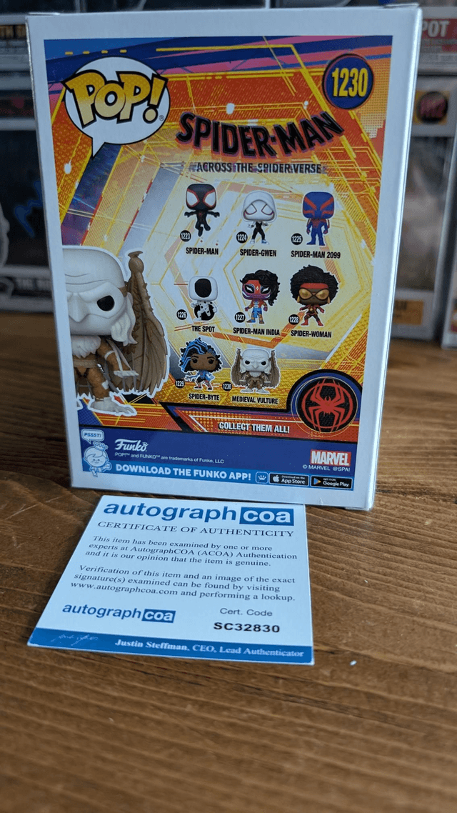 Funko Pop Marvel Spider-Man Across the Spider-verse Medieval Vulture 1230 Signed by Jorma Taccone with ACOA