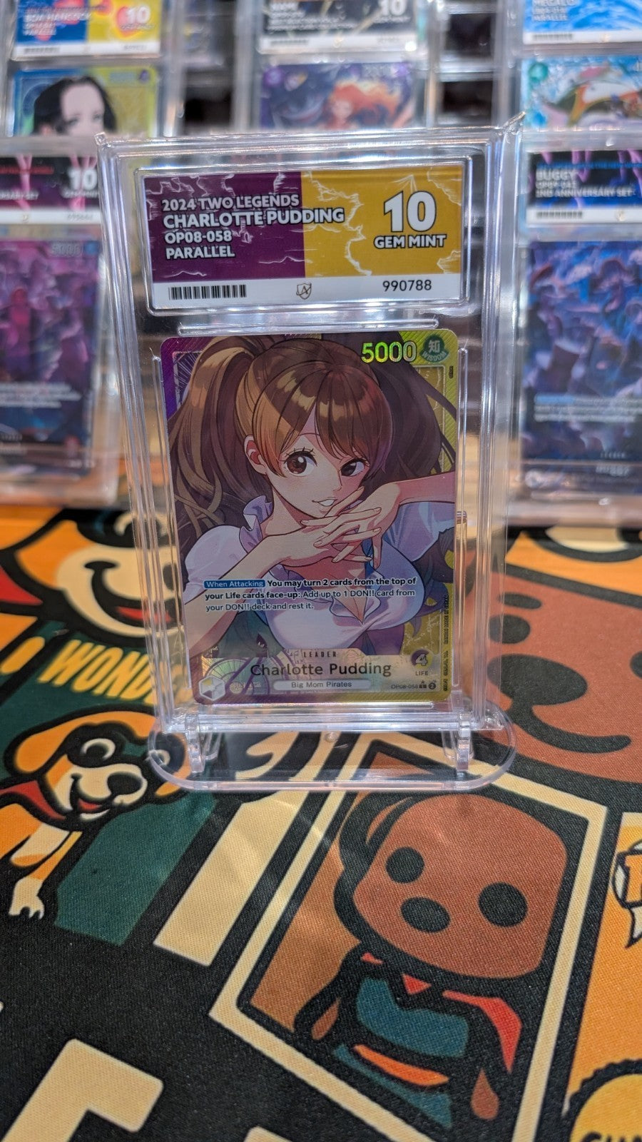 Charlotte Pudding OP08-058 Two Legends Alt Art Parallel Leader - ACE Grading 10