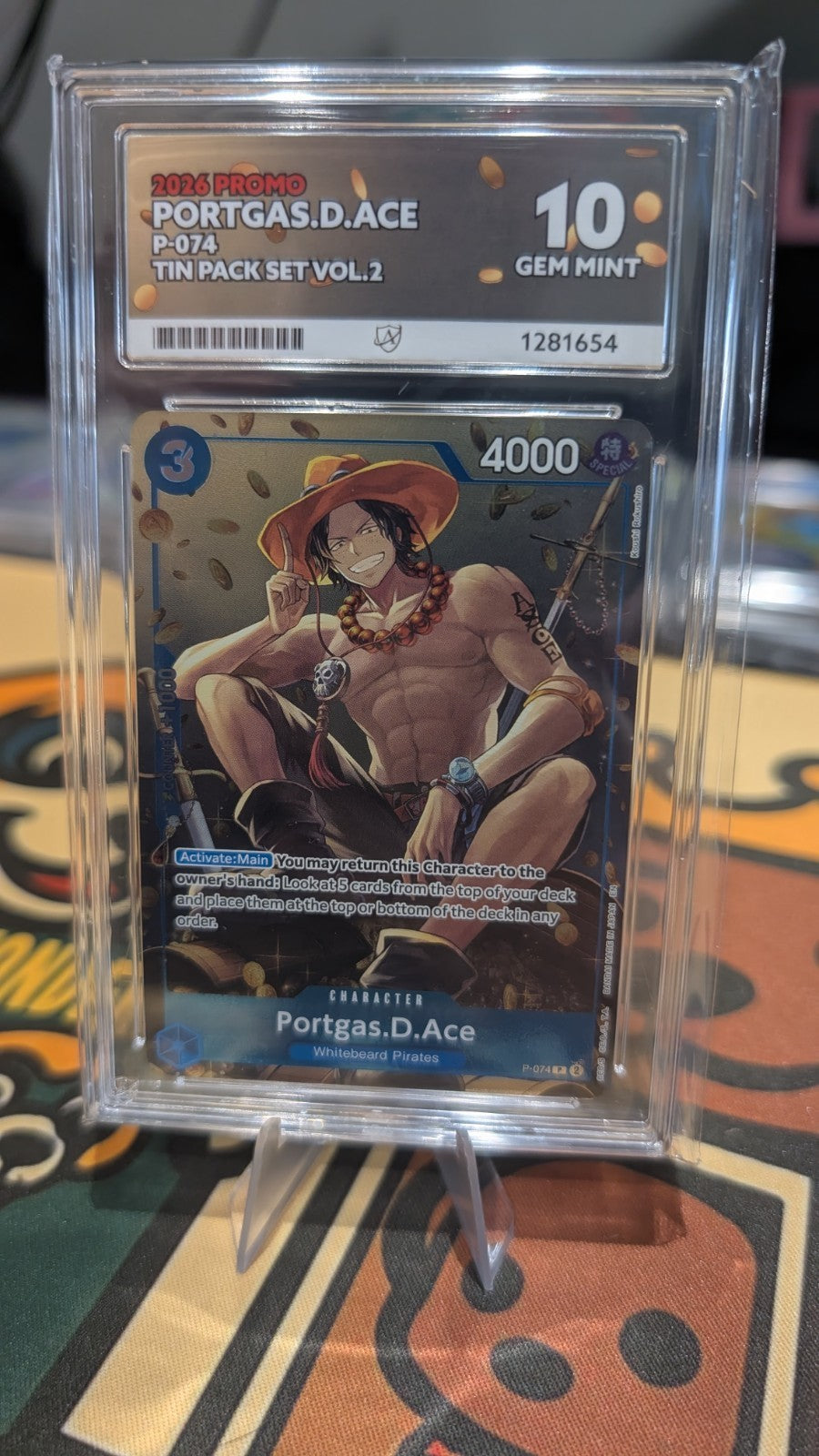ACE Grading Gem Mint 10 Portgas D Ace P-074 Promo One Piece Tin Pack Set Vol.2