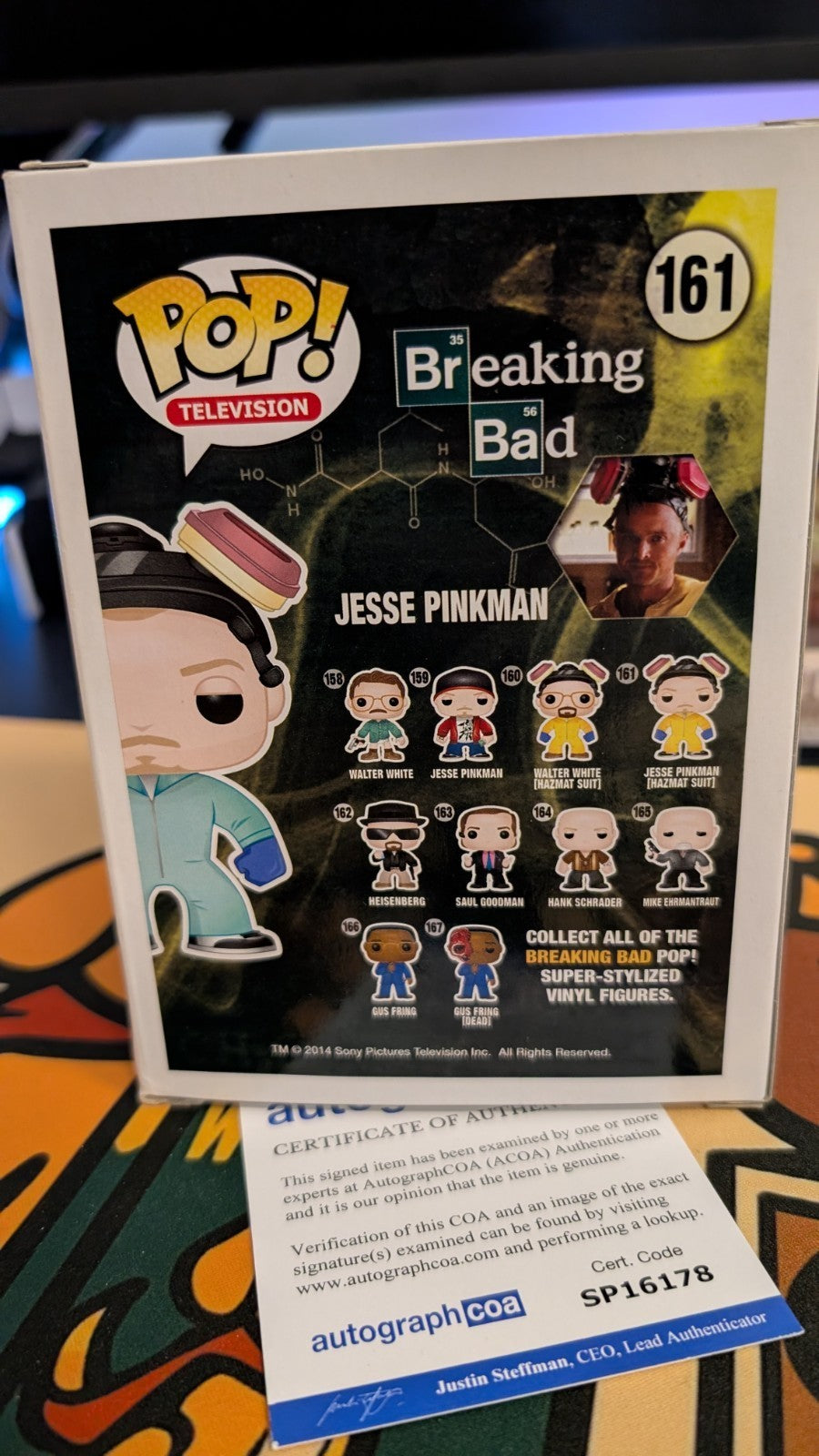 Aaron Paul Signed Jesse Pinkman Funko Pop Breaking Bad 161 Green Suit ACOA
