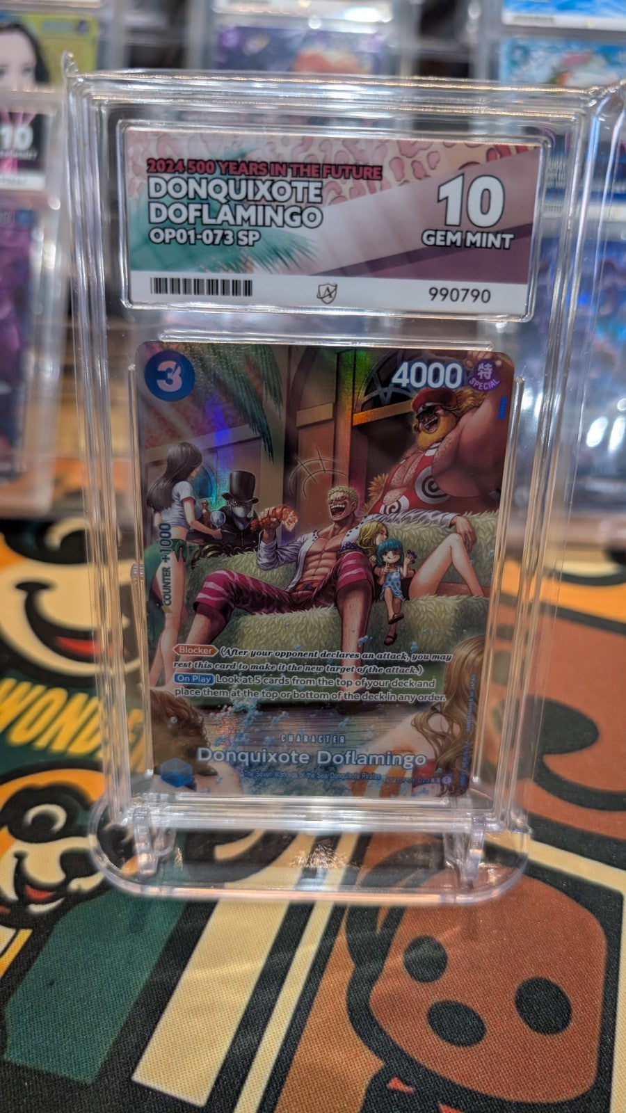 One Piece Donquixote Doflamingo Card OP01-073 SP Ace Grading 10