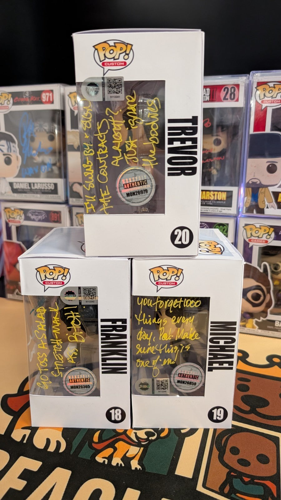 3 x Custom Funko Pop GTA 5 V Trevor Michael and Franklin Signed with SWAU COA