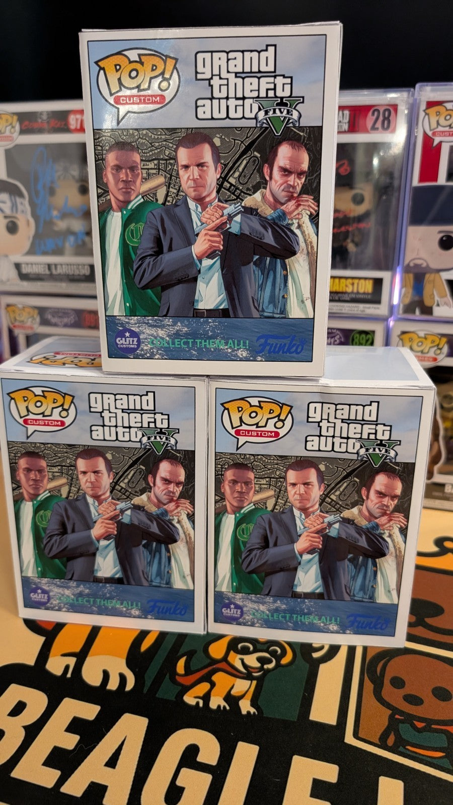3 x Custom Funko Pop GTA 5 V Trevor Michael and Franklin Signed with SWAU COA