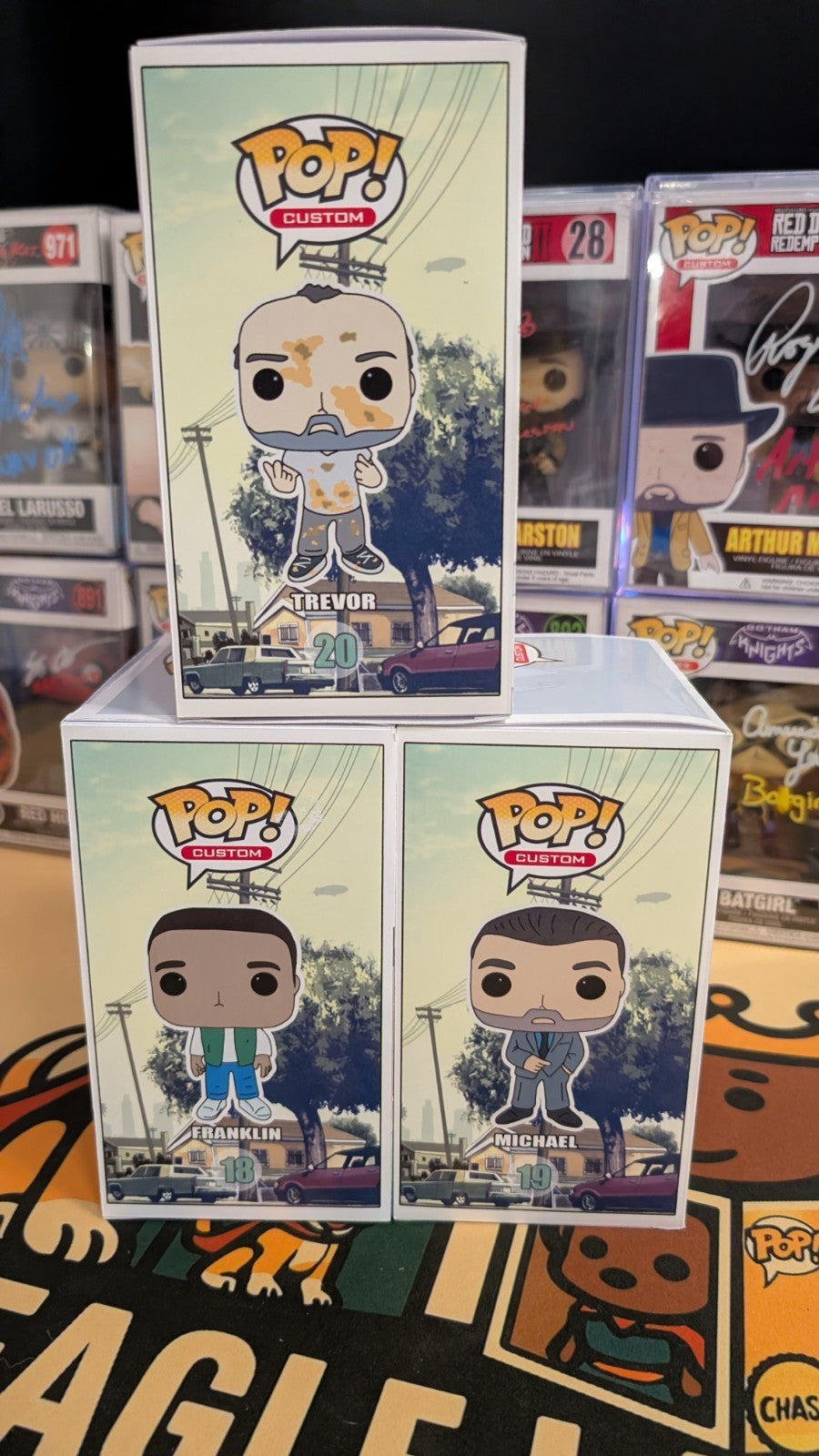 3 x Custom Funko Pop GTA 5 V Trevor Michael and Franklin Signed with SWAU COA