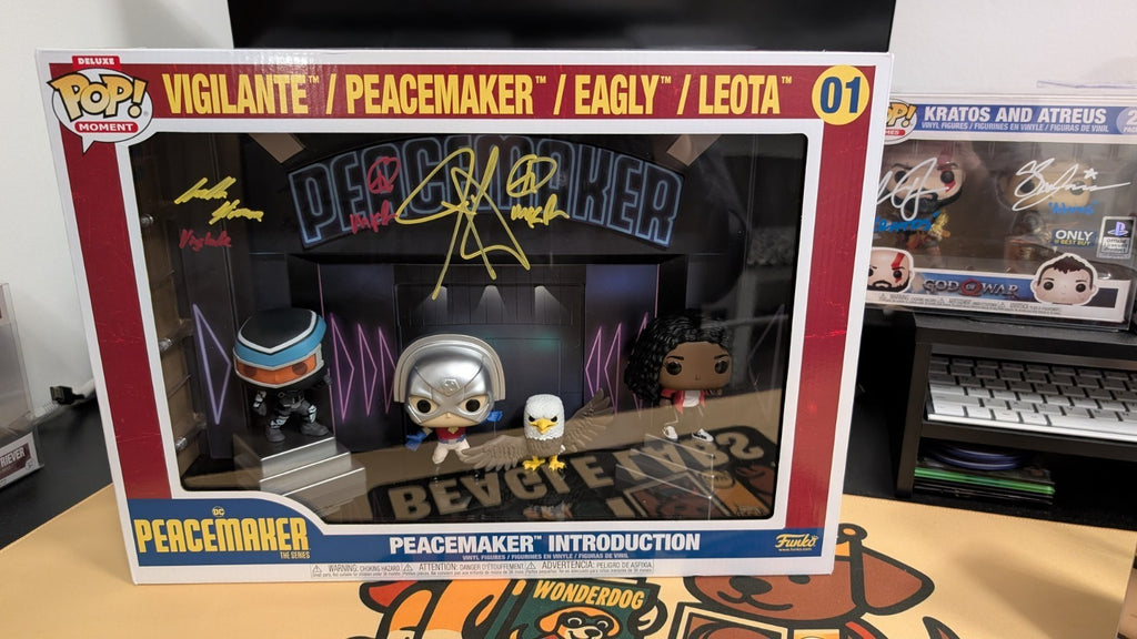 Signed Peacemaker Introduction Funko Pop Vigilante John Cena Freddie Stroma COA