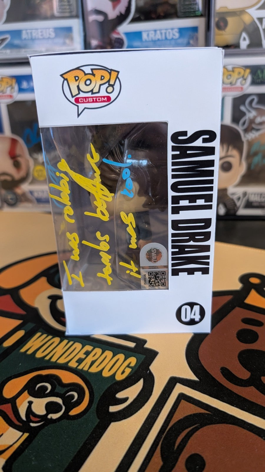 Custom Funko Pop Uncharted 4 Samuel Drake Signed by Troy Baker with Quote & SWAU