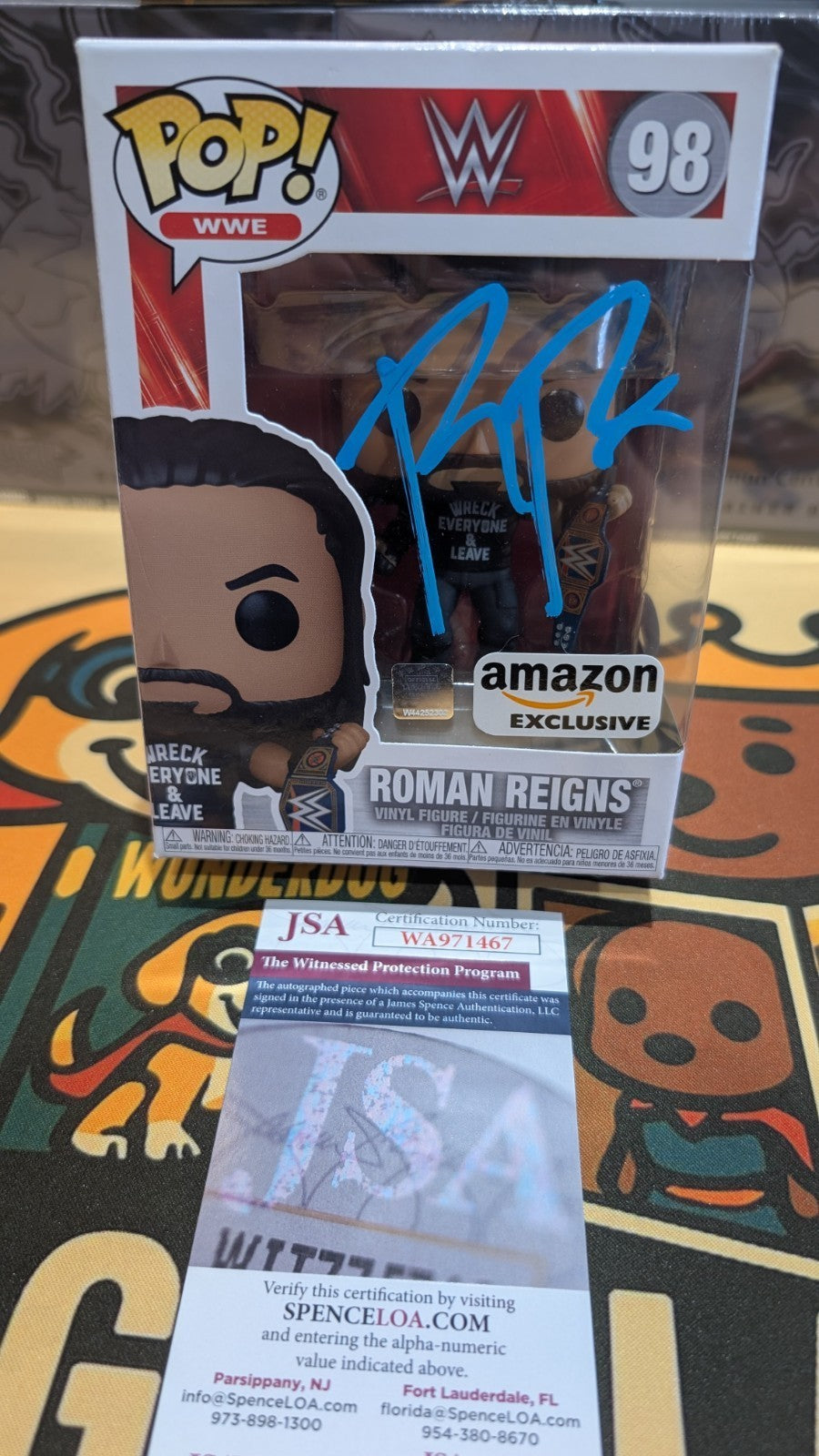 Roman Reigns WWE Amazon Signed FUNKO POP! #98 JSA Witnessed COA Tribal Chief
