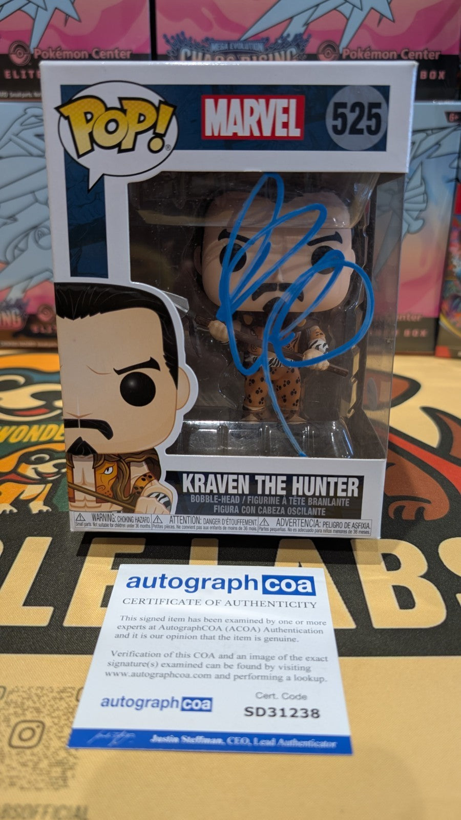 SIGNED AARON TAYLOR-JOHNSON KRAVEN THE HUNTER MARVEL FUNKO POP 525 ACOA