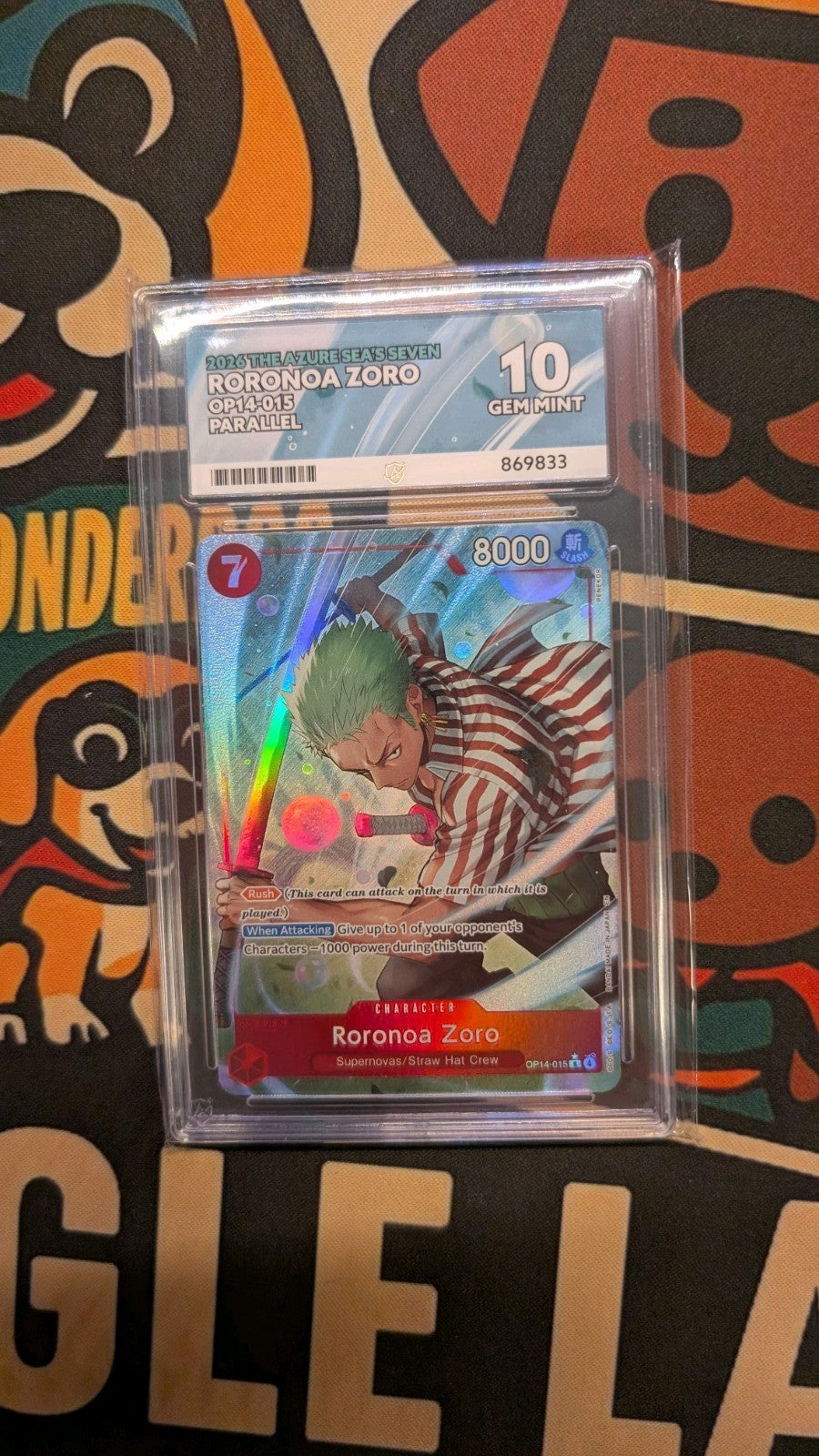 Roronoa Zoro Graded (Alt Art) OP14-015 The Azure Sea's Seven Foil Ace Grading 10