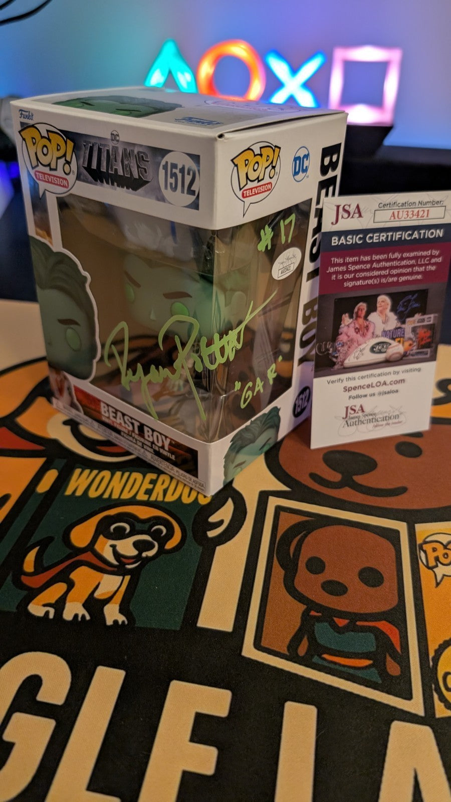 Ryan Potter Signed Beast Boy Funko Pop JSA Titans with JSA COA and Inscription