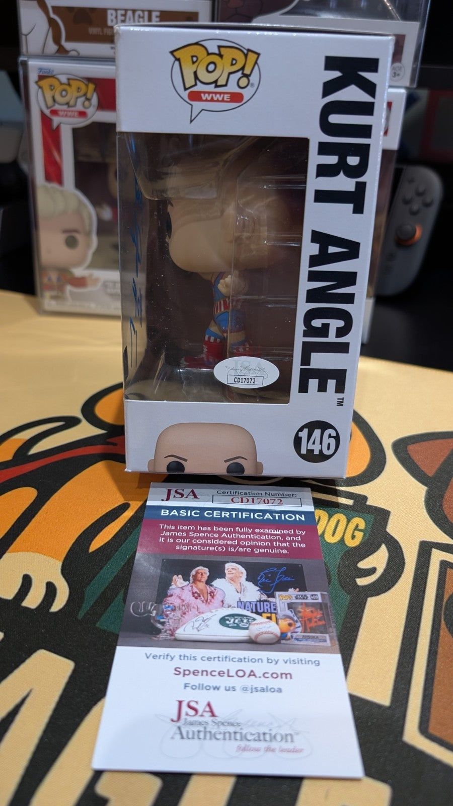 Kurt Angle Autographed Funko Pop #146 Signed JSA COA WWE WWF TNA Wrestling