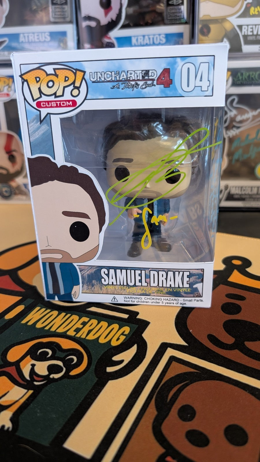 Custom Funko Pop Uncharted 4 Samuel Drake Signed by Troy Baker with Quote & SWAU