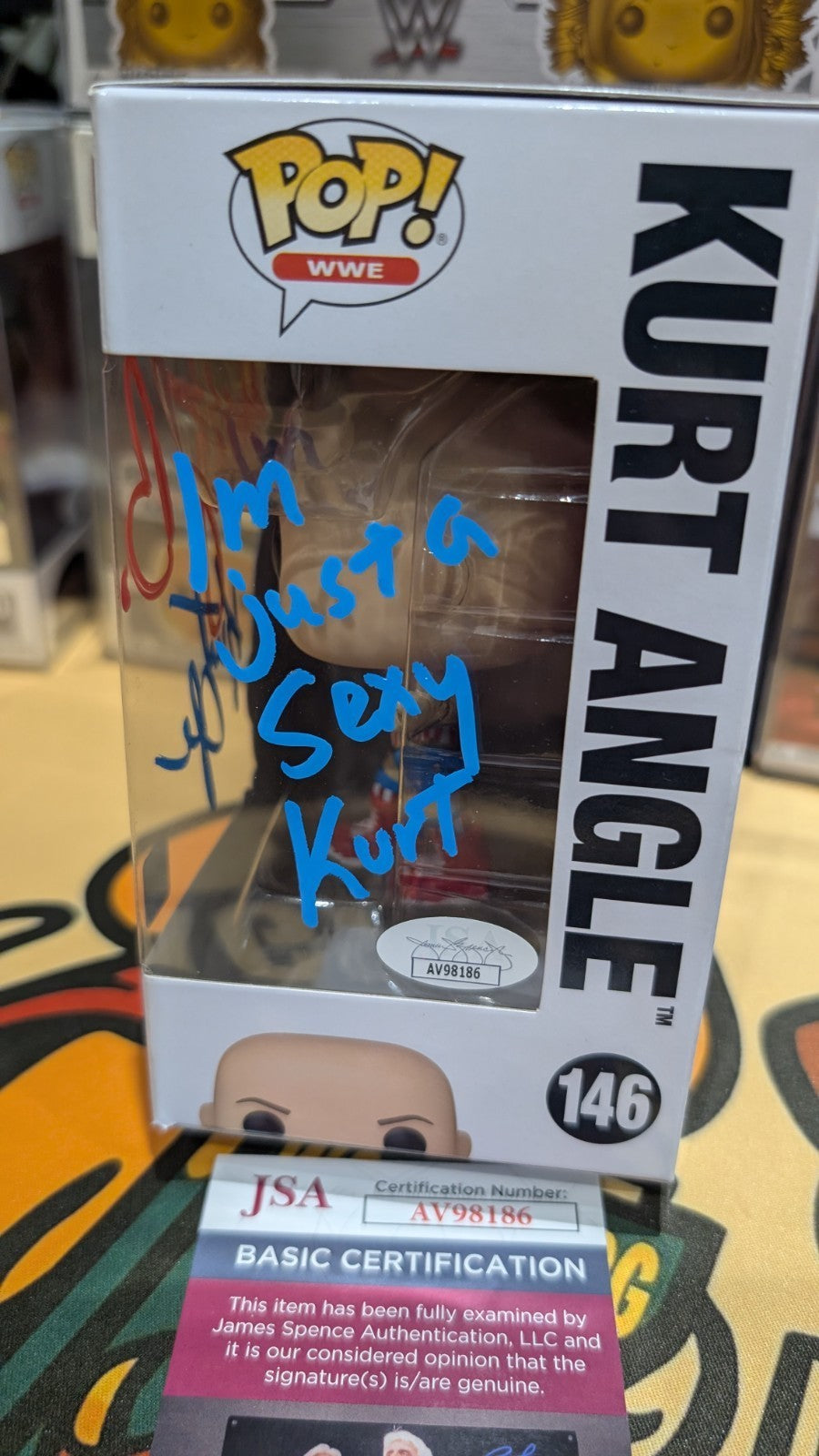 Kurt Angle & Shelton Benjamin Autographed Funko Pop #146 Signed JSA COA WWE