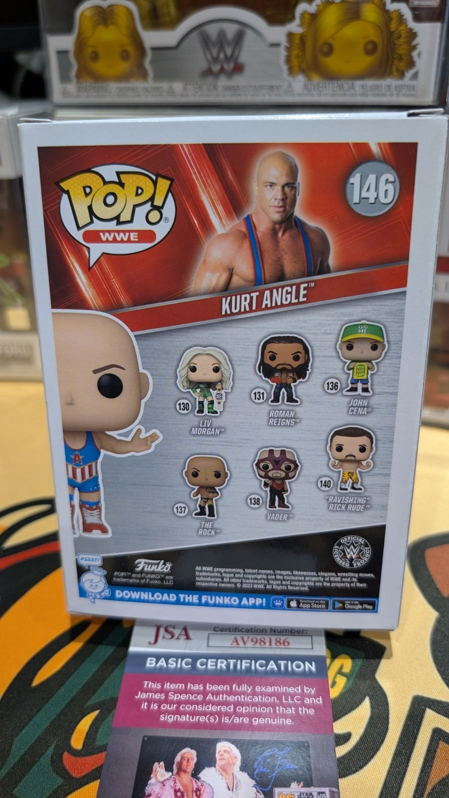 Kurt Angle & Shelton Benjamin Autographed Funko Pop #146 Signed JSA COA WWE