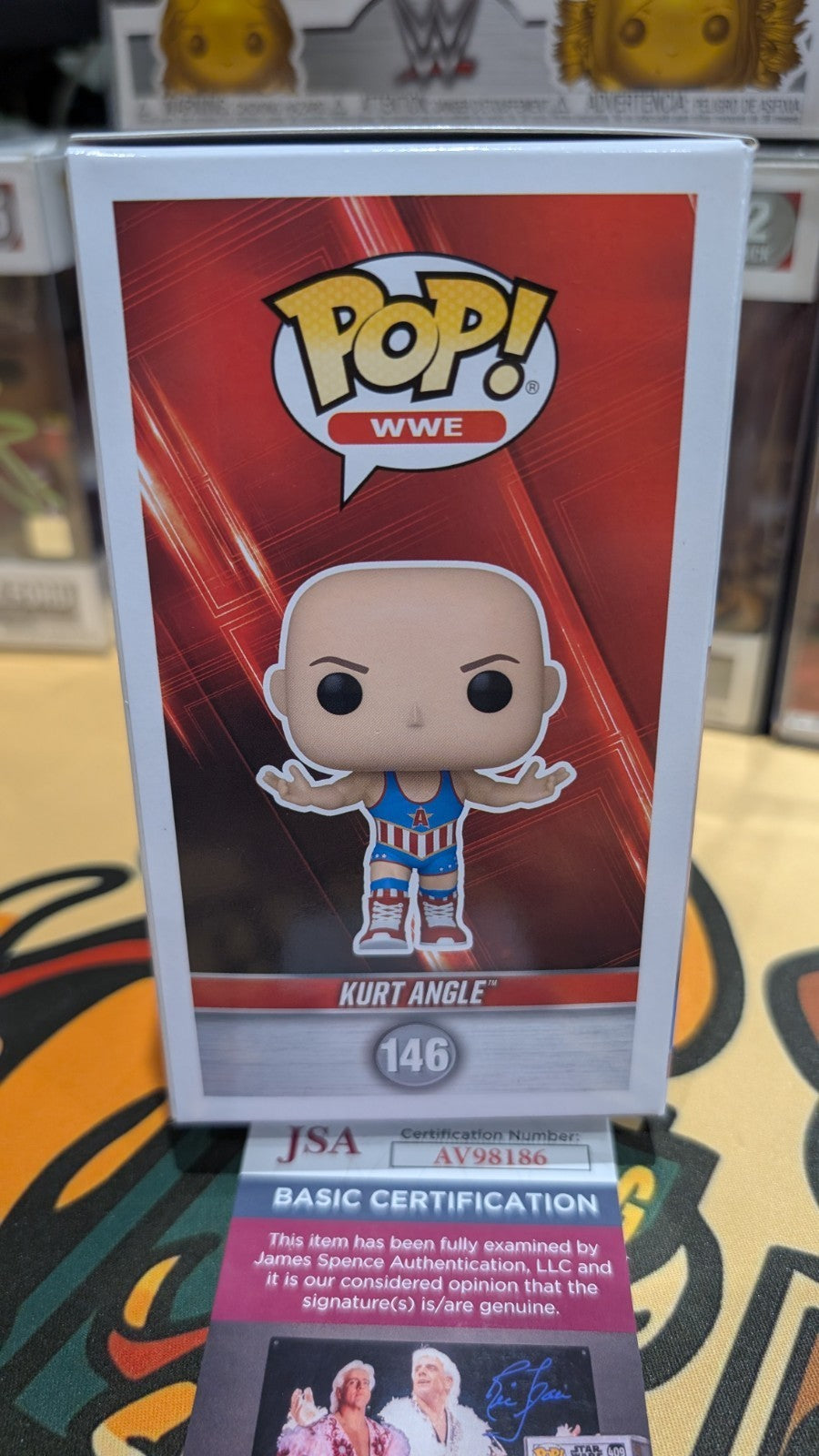 Kurt Angle & Shelton Benjamin Autographed Funko Pop #146 Signed JSA COA WWE